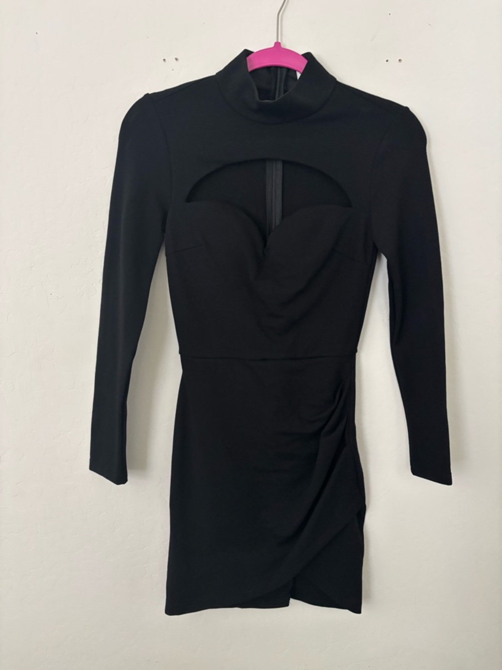 Tiger Mist XS Black Cutout Mini Dress Long Sleeve Mock Neck